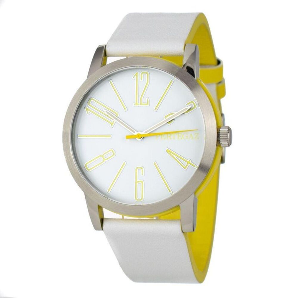 PERTEGAZ Leather Dress Watch with Dial Men White Watches